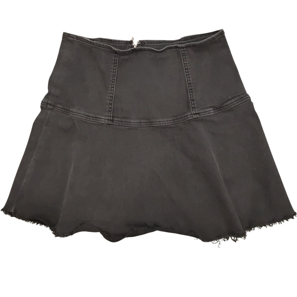 We The Free Free People Washed Black Denim Corset Mini Skirt Raw Hem Gray Sz 10